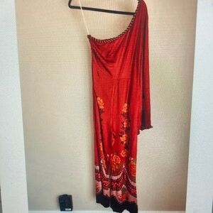 Red One-Shoulder Floral Maxi Dress